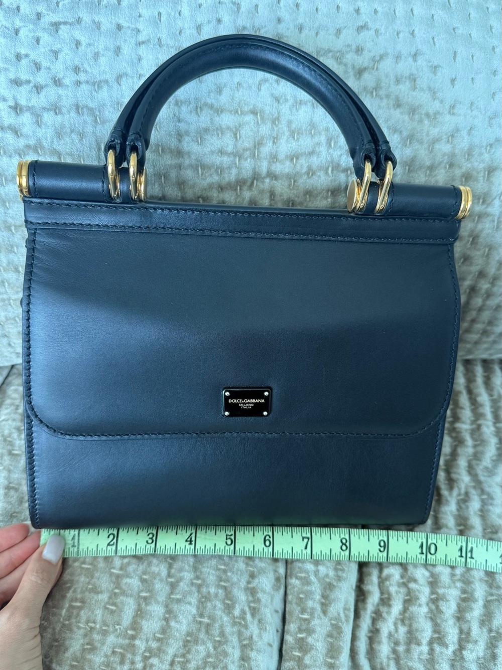 Dolce & Gabbana Black Leather Top-Handle Satchel with Gold Hardware